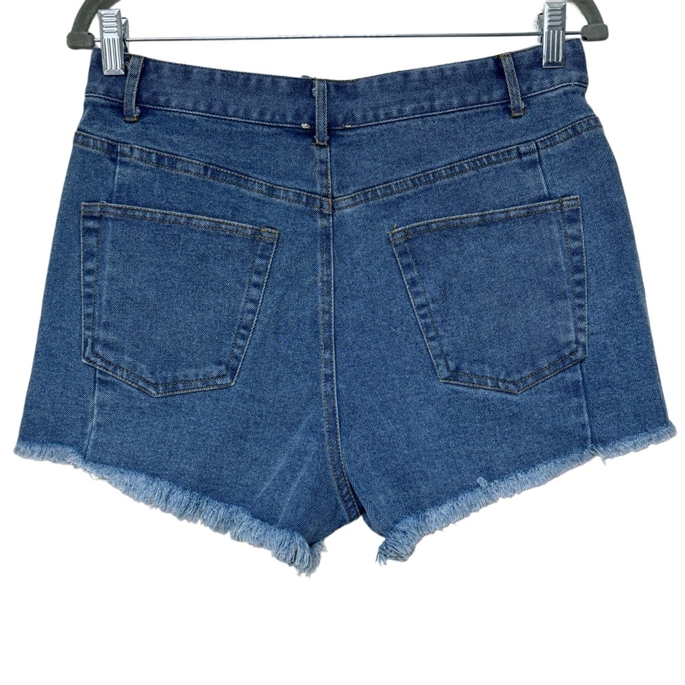 {Le Lis} Front Seam Frayed Cutoff Hem Button Fly Stretch Denim Jean Shorts - Picture 2 of 4